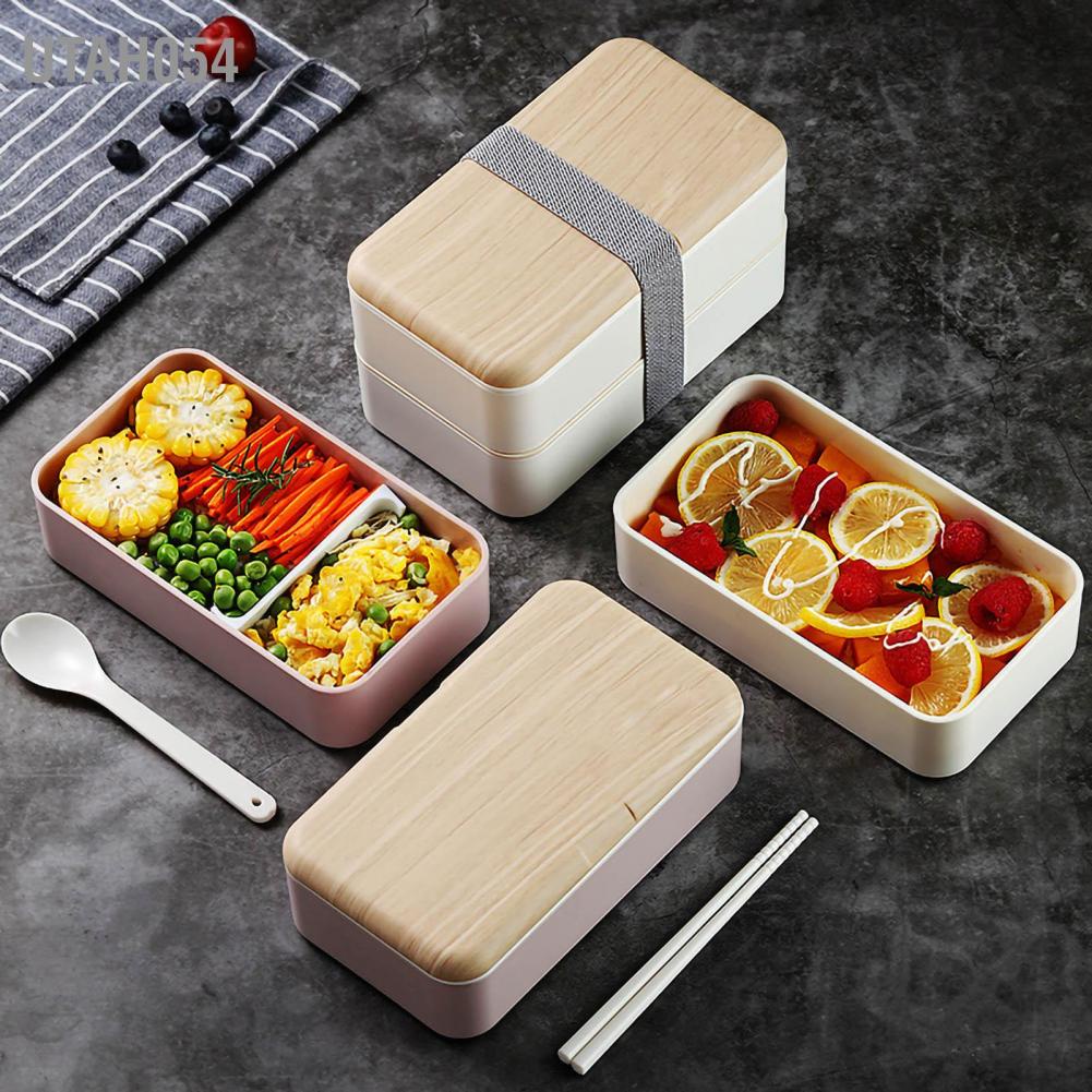 Hộp cơm bento hai tầng có thể xếp chồng có nắp đậy bằng PP dùng trong lò vi sóng thời trang Nhật