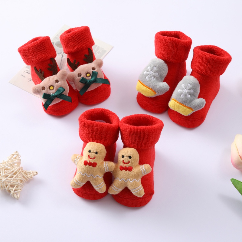 Vớ cotton chống trượt in họa tiết hoạt hình giáng sinh dễ thương cho bé sơ sinh