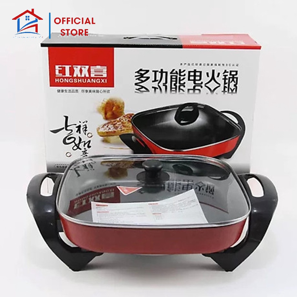 Bếp lẩu điện Nồi lẩu đỏ Chảo lẩu vuông Chống Dính Dung tích 5 Lít Đa năng An toàn Kiểu dáng Hàn Quốc