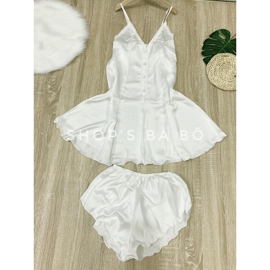 Đầm ngủ nữ, dáng xòe, không mút ngực, chất lụa satin, thiết kế phối ren siêu nữ tính, quyến rũ