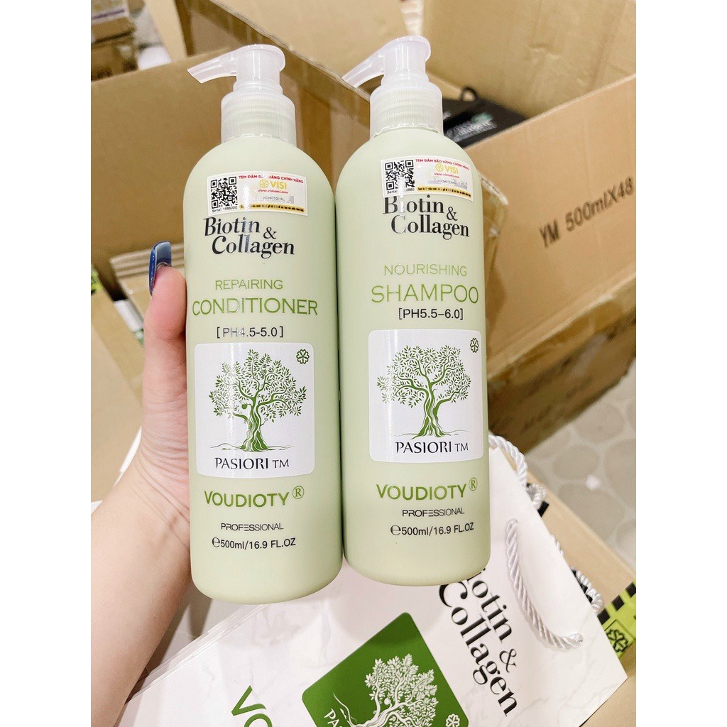 Gội Xả Phục Hồi Mọc Tóc Và Kềm Dầu Ngăn Rụng Tóc, Ngừa Gàu Biotin Collagen Voudioty 500ml.