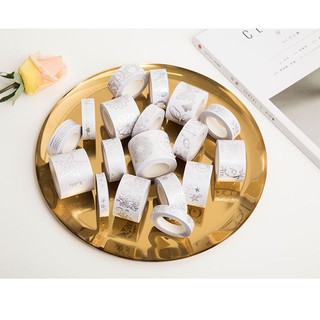 Băng keo Washi tape trắng bạc 10mm - 20mm