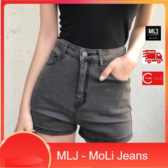 Quần short jean nữ big size lưng cao co dãn mạnh màu xám lông chuột 2900