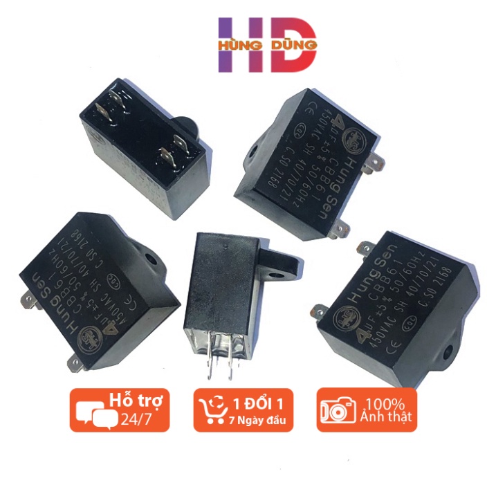Tụ Quạt CBB61 4uF - 450VAC tụ quạt điều hòa 450v chân cắm hungsen