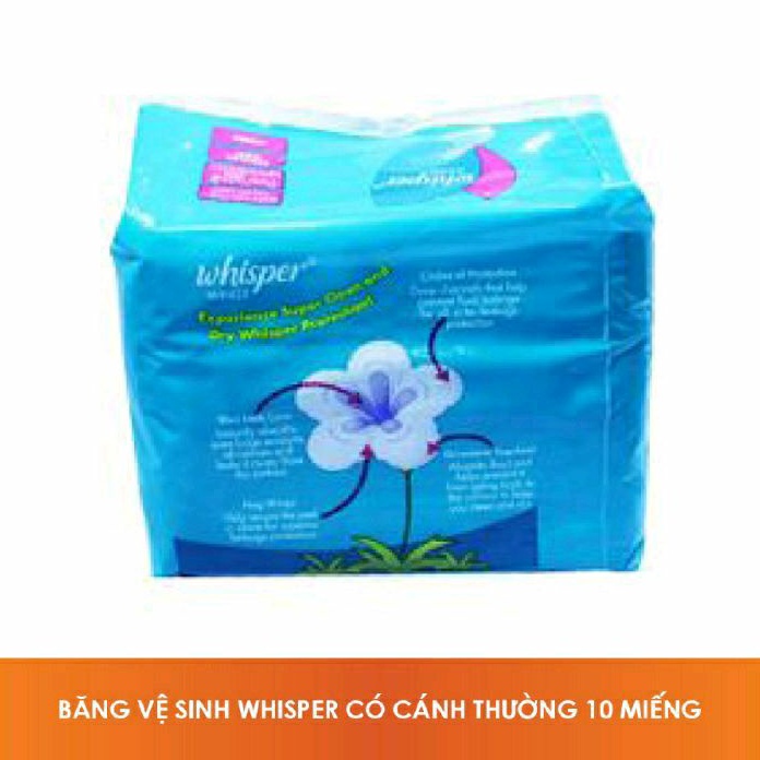 Băng Vệ Sinh Whisper Wings 10 Miếng Có Cánh, Ngày Vừa Phải Loại có cánh