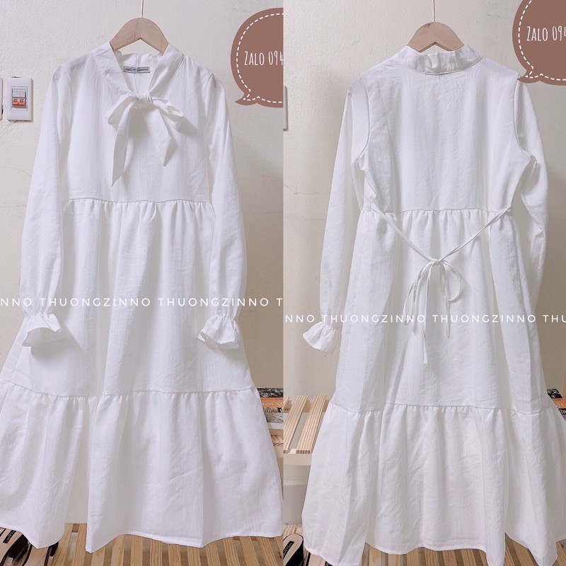 [Ảnh thật/Video] Váy babydoll trắng nơ cổ phong cách ulzzang Váy trắng tiểu thư 2 lớp | BigBuy360 - bigbuy360.vn