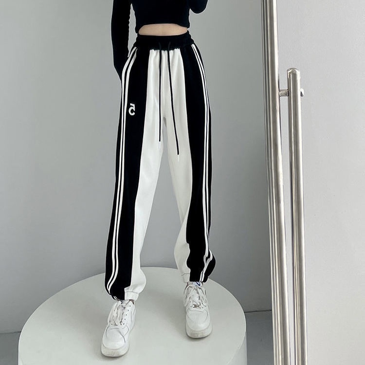 Quần Thể Thao Lưng Thun Co Giãn Thiết Kế Chắp Vá Phong Cách Hàn Quốc Thời Trang