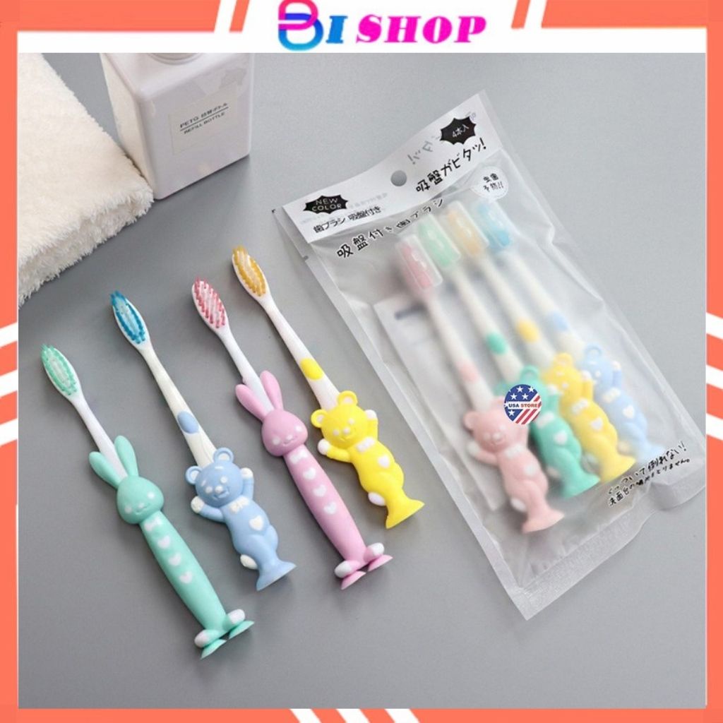 Set 4 Bàn Chải Đánh Răng Hình Gấu Cho Bé
