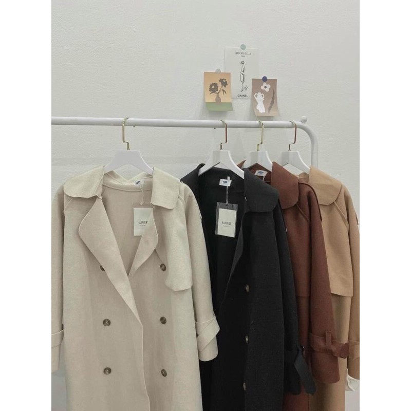 Áo Dạ Mangto đai dáng dài 1m1, túi sườn_Full 4 màu ảnh thật, da len dầy dặn