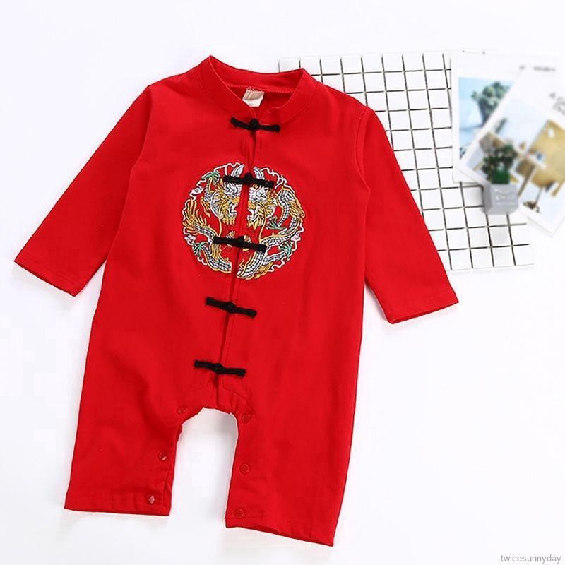 ☀ sunny ღ Áo Liền Quần Cotton Tay Dài Họa Tiết Thêu Cho Bé