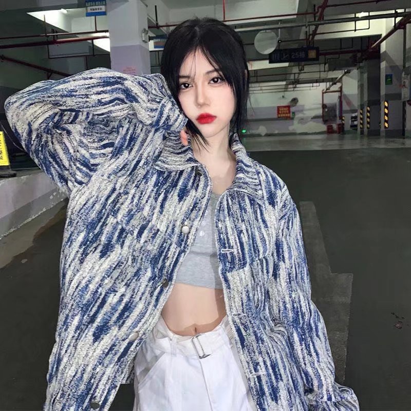 Áo khoác jean tay dài dáng rộng phong cách Âu Mỹ cổ điển đường phố thời trang thu đông cho nam