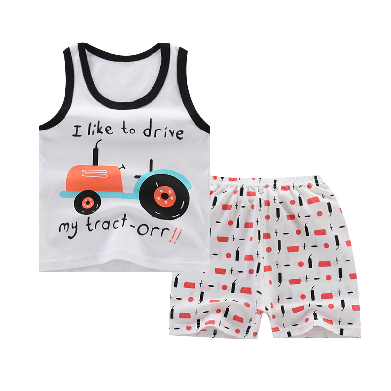Cartoon Cotton Baby Girl Boy Vest Kids Clothing Sleeveless Cloths Set Quần Áo Cotton Xinh Xắn Dành Cho Bé 0-7 Tuổi