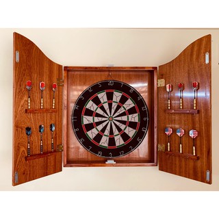 Combo hộp tủ gỗ xoan & bảng phóng phi tiêu 18 inches chữ sắt chuyên nghiệp