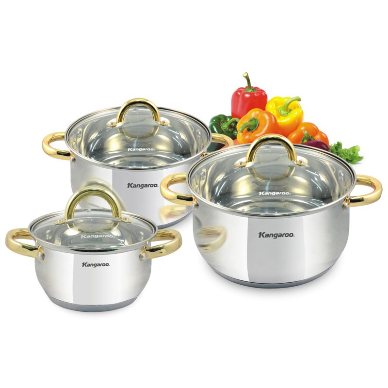Bộ Nồi Kangaroo Inox Cao Cấp 5 lớp KG864 - 3 cái