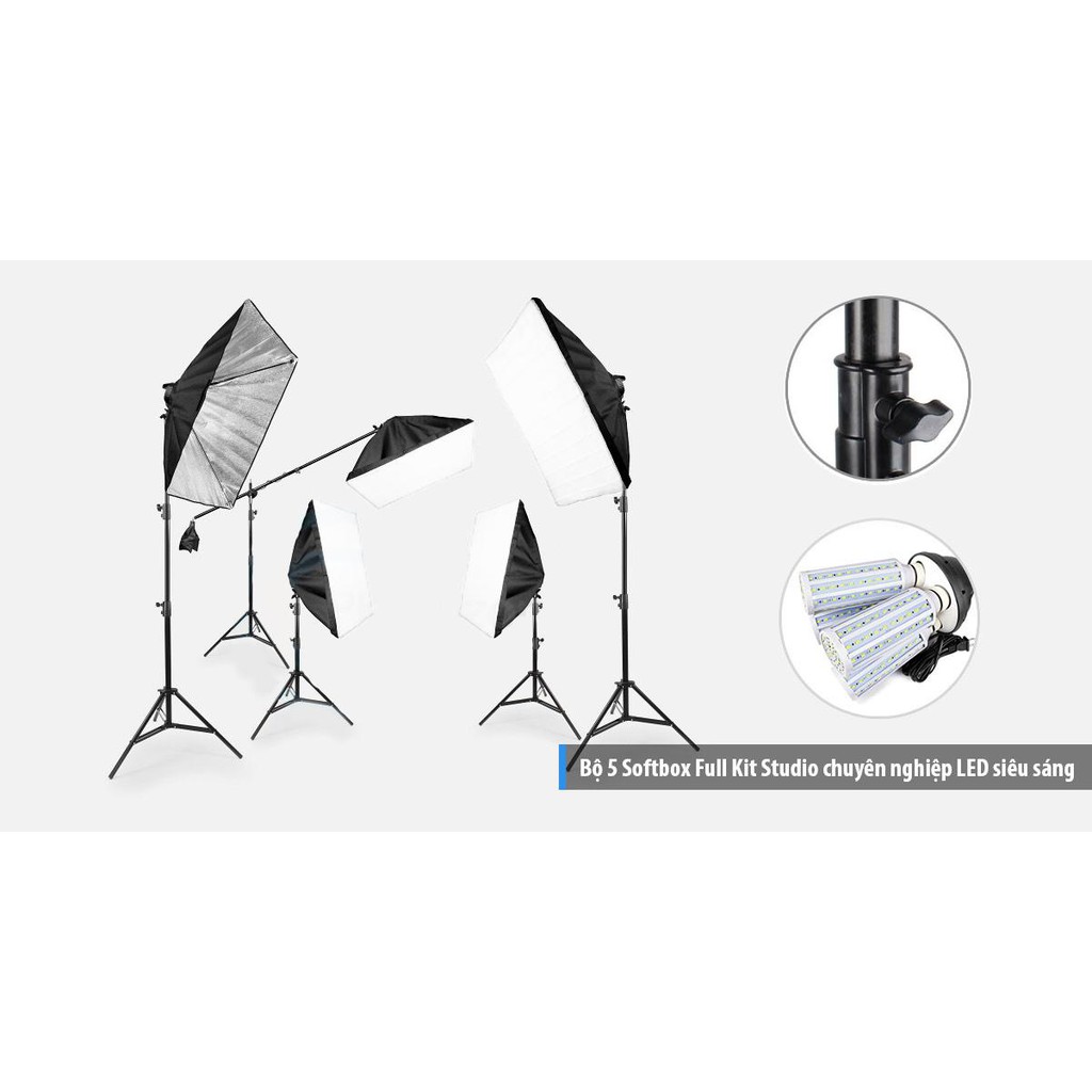 Bộ 5 softbox full kit studio chuyên nghiệp Led360 siêu sáng 1200W SEIWEI - Hàng nhập khẩu