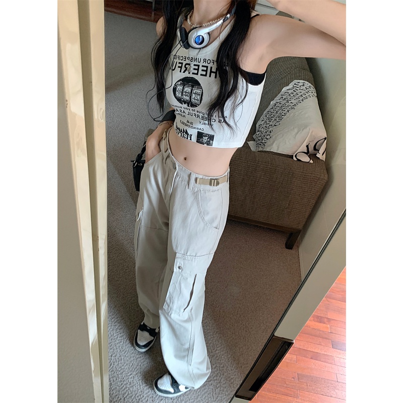 Quần ống rộng Lưng Cao Phong Cách Hip Hop Mỹ Thời Trang Cá Tính Cho Nữ