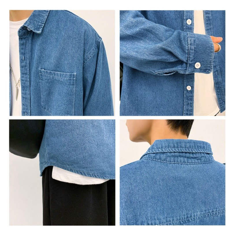 Áo sơ mi jean nam form rộng dài tay phong cách Hàn Quốc 2021 PON.MENS