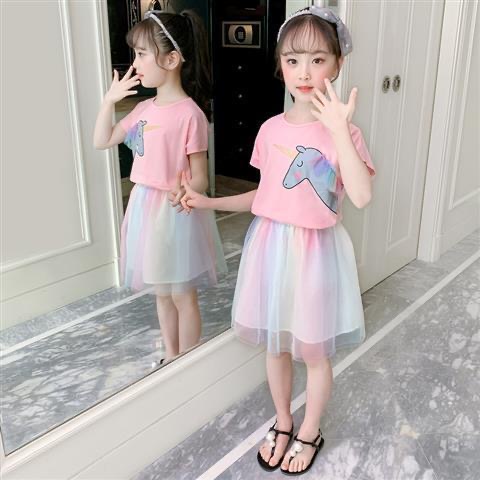 Sét váy cộc tay phối chân cầu vồng hoạ tiết ngựa Pony cho bé gái (Cao 110-160cm, nặng 14-40kg) N00961