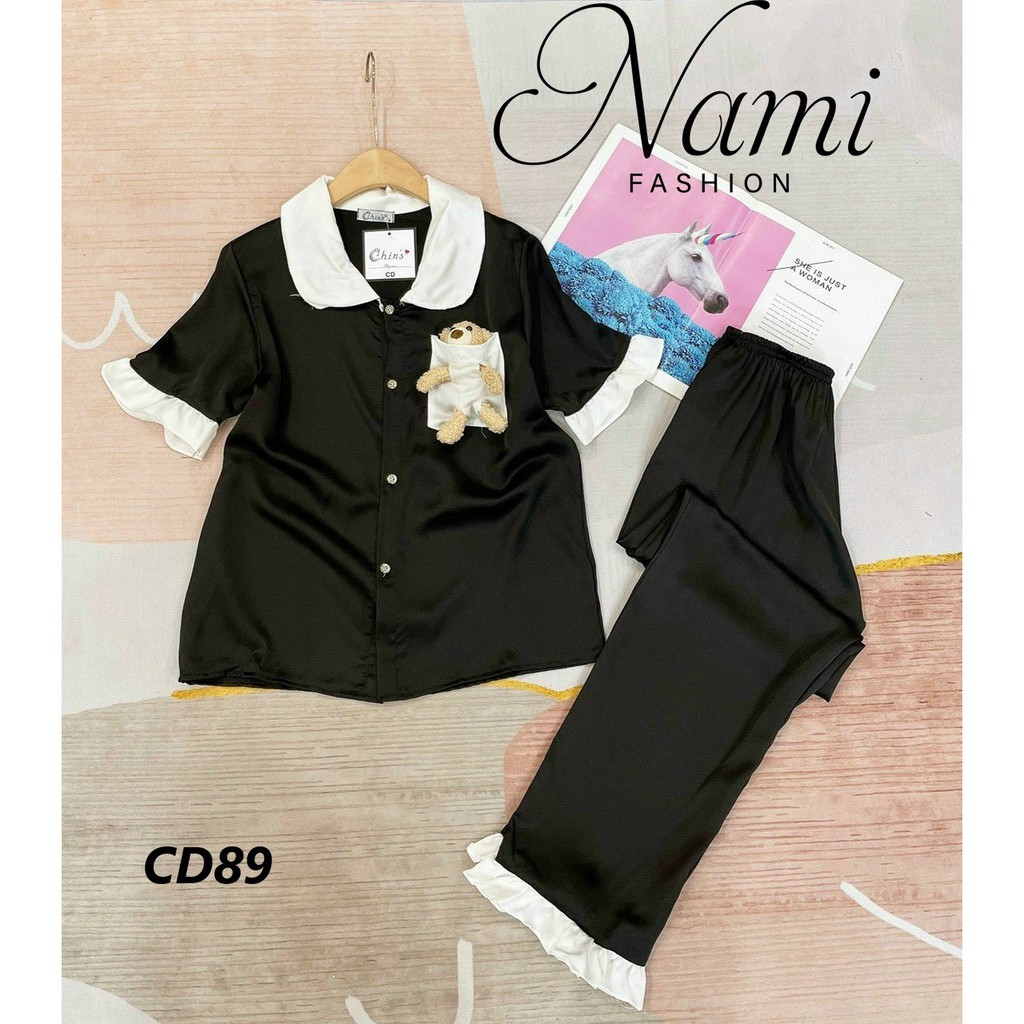 Bộ pijama Lụa Satin Nami, bộ ngủ freesize 40-60kg chất mềm mát, không bai xù