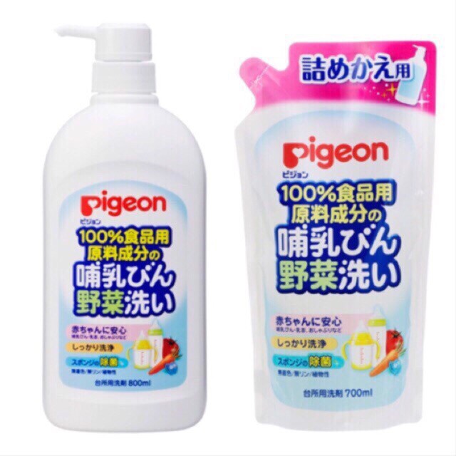 Nước rửa bình sữa, rau củ Pigeon Nhật Bản chai 800ml / túi 700ml hàng chính hãng
