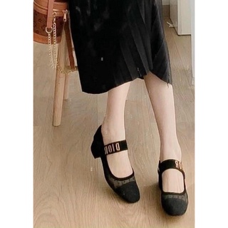 GIÀY MARY JANE BASIC NỮ TÍNH HÀN QUỐC, Giày Cao Gót 5p Đế Vuông Bít Mũi quai dán vải ren xinh, giày tiểu thư đi chơi