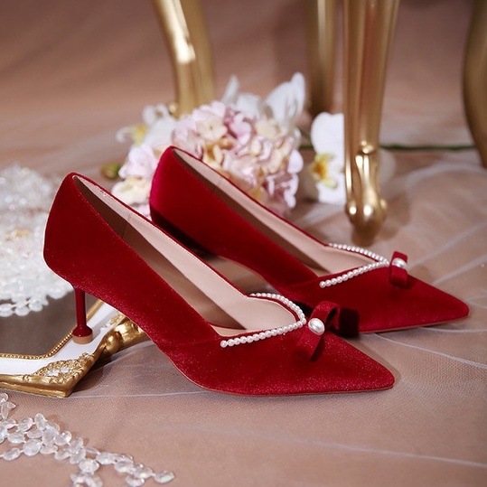 Giày Cao Gót Hai Cách Mang Màu Đỏ Thời Trang Mùa Thu Mới Dành Cho Cô Dâu