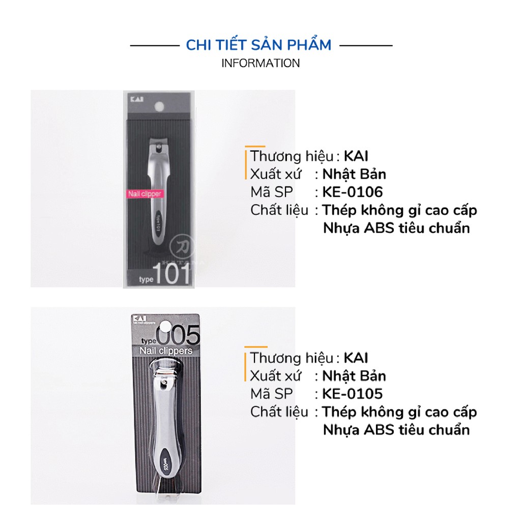 Bấm móng tay Nhật KAI KE0105 tay cầm nguyên khối - Kèm dũa và đựng móng thừa - BH 12 tháng 1 ĐỔI 1