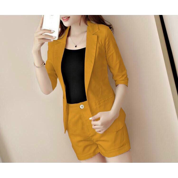 Bộ Vest Short 3 Món Kaki Cao Cấp - Set Vest Đùi Cotton Kèm Áo Lụa Sang Trọng Cho Nàng Năng Động | BigBuy360 - bigbuy360.vn