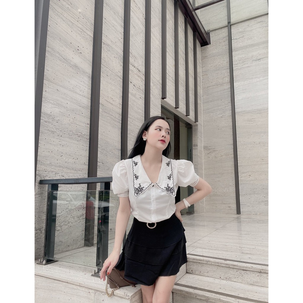Áo Sơ Mi Cộc Tay Cổ Sen Thêu | BigBuy360 - bigbuy360.vn