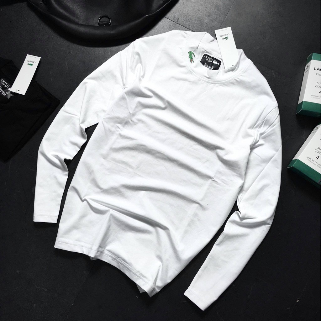 Áo phông nam nữ thun giữ nhiệt cotton cổ 3 phân - cổ tròn dài tay  co giãn 4 chiều - 2 màu Đen Trắng - mã LA01