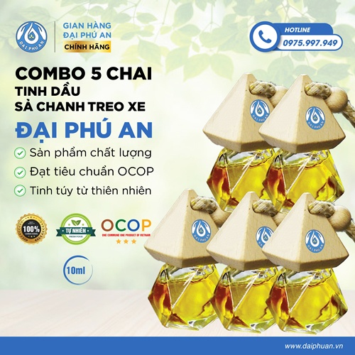 [COMBO] 05 Tinh dầu sả chanh treo xe - Tinh dầu thơm, khử mùi ô tô - Một sản phẩm của Đại Phú An