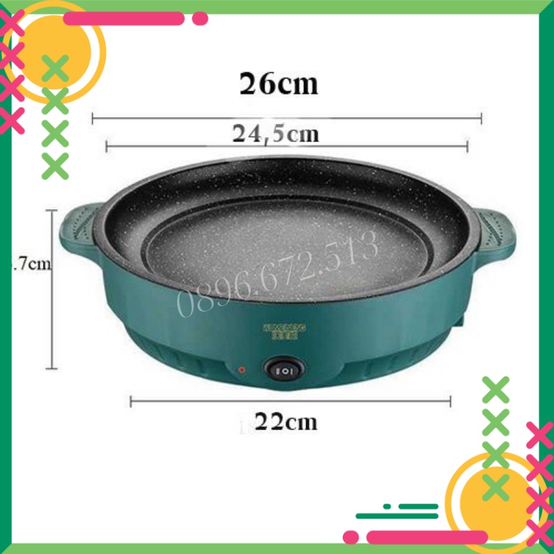 Chảo Nướng Điện Mini Chống Dính Đa Năng 26cm Bếp Nướng Điện Không Khói BBQ Hàn Quốc Cực Nhanh