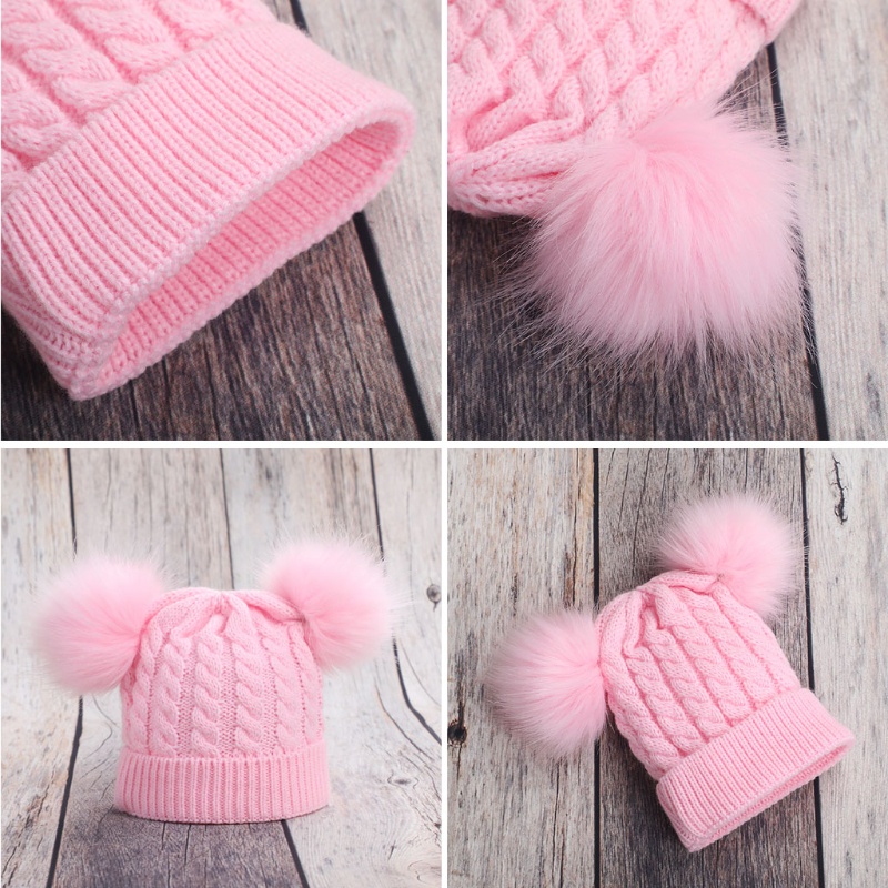 Mũ Beanie Dệt Kim Dày Hai Lớp Màu Sắc Trơn Giữ Ấm Mùa Đông Cho Bé Trai Và Bé Gái