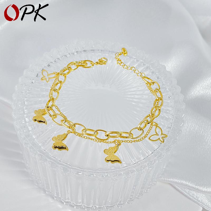 Vòng Tay Hai Lớp Bằng Thép Titan Họa Tiết Bướm Thời Trang Phổ Biến