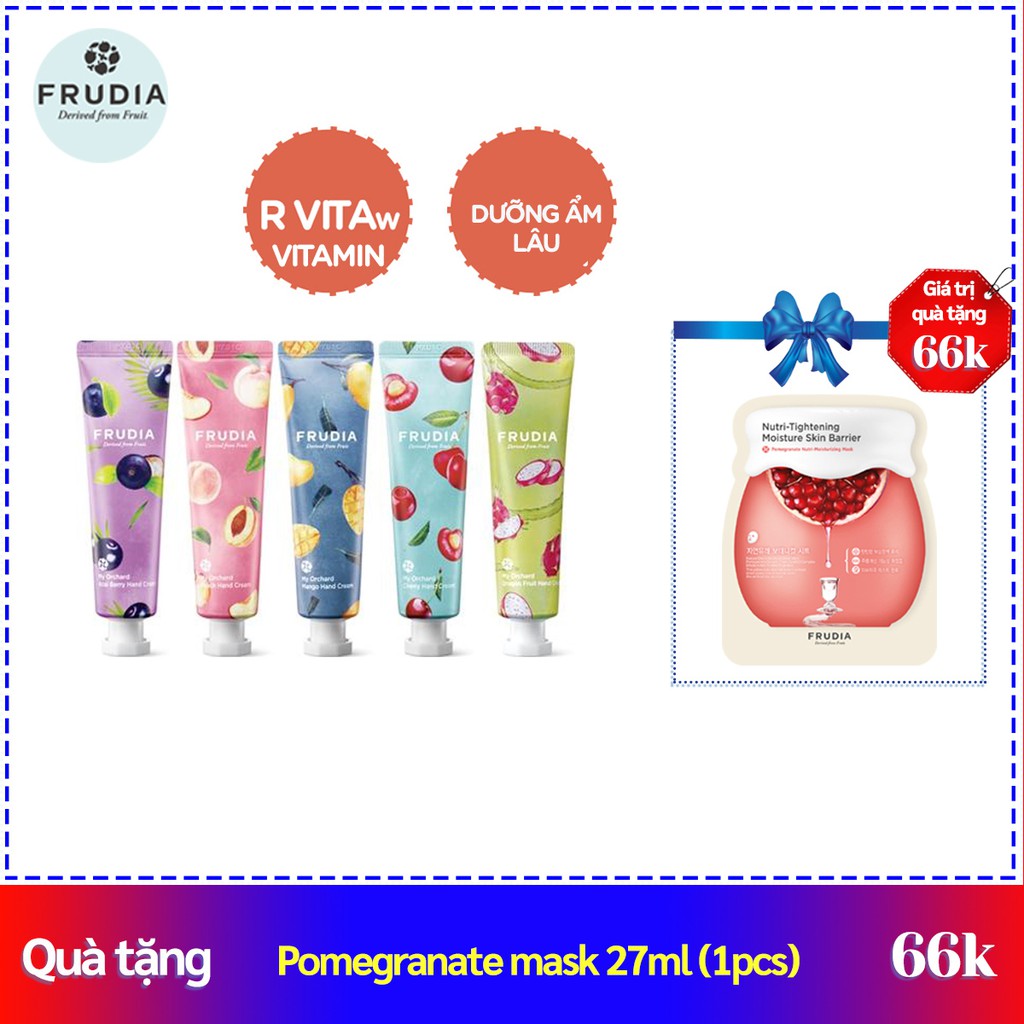 Kem Dưỡng Tay Chiết Xuất Trái Cây Frudia My Orchard Fruit Hand Cream Nourishment 30ml TẶNG 1 miếng mặt nạ lựu 27ml