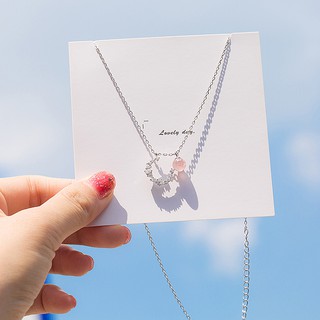 Dây chuyền mặt trăng ôm mặt trời hồng dâu dễ thương kute 2 trong 1