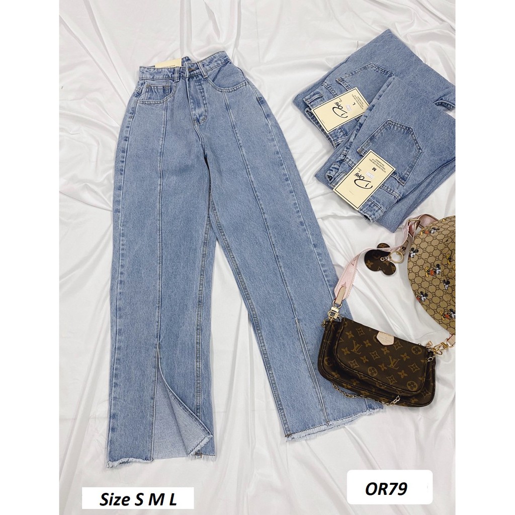 Quần jeans ống rộng Simple lai xẻ OR79