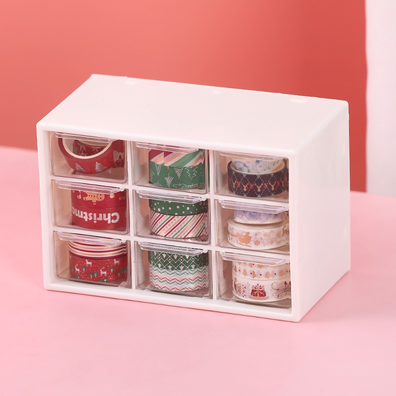 TẶNG STICKER ULZZANG, Tủ nhựa mini 9 ngăn để bàn đựng trang sức, trang trí bàn làm việc, góc học tập