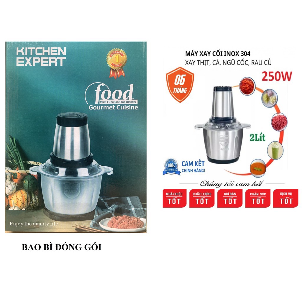 [SIÊU KHỎE] Máy Xay Thịt Cối Inox Đa Năng Dao 4 Lưỡi FOOD PROCESSOR HDA,Thiết bị xay trộn nghiền - Dung Tích 2 lít