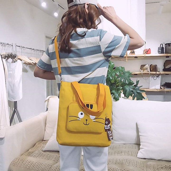[Mã FASHIONT4WA2 giảm 10K đơn từ 50K] Túi tote size đại hộp mặt mèo CÓ ẢNH THẬT