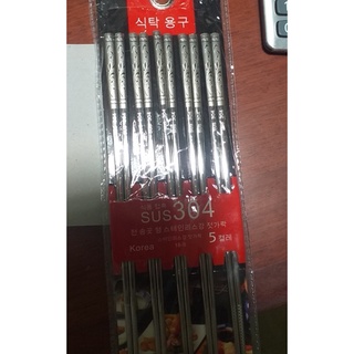 Bộ 5 đôi đũa inox sus 304 chống trượt cao cấp hàn quốc korea