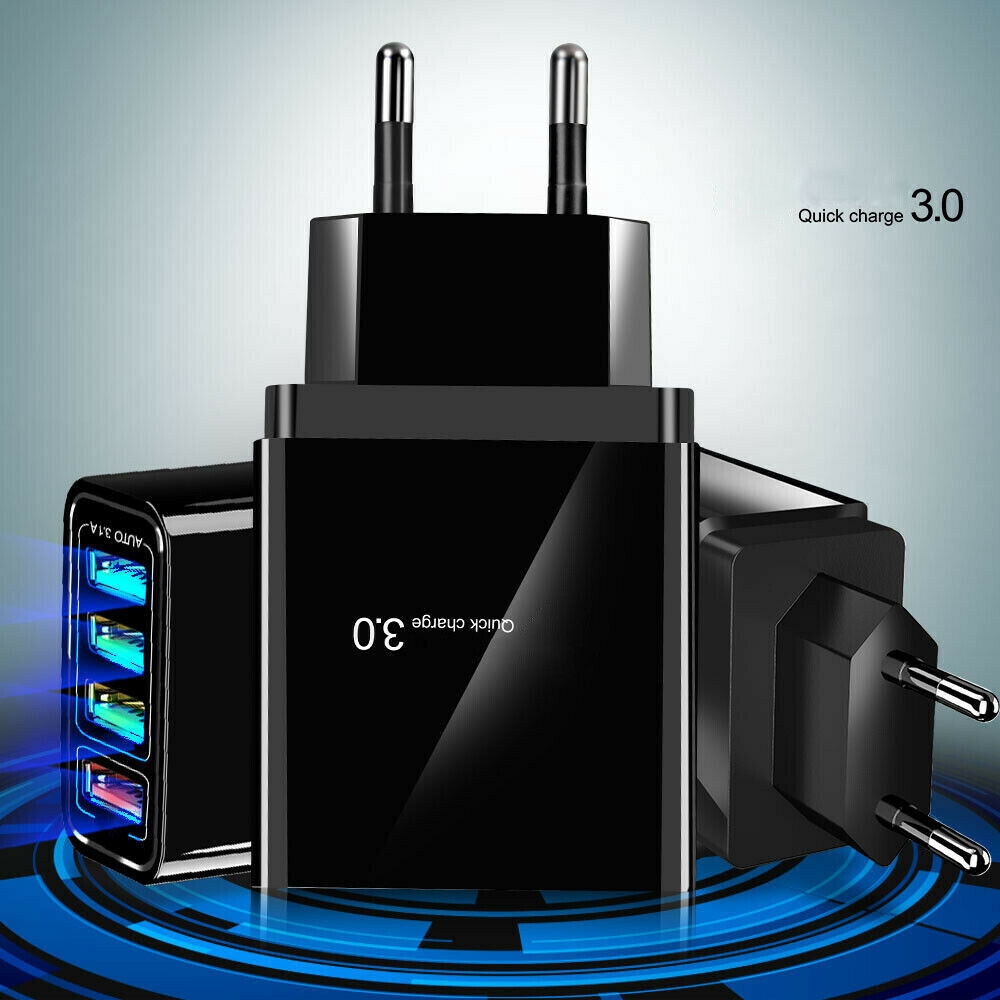 VN Củ Sạc Nhanh Qc 3.0 4 Cổng Usb Cho Điện Thoại Android Samsung Xiaomi Huawei Ios Iphone / Eu Uk Us Id Phích Cắm Sg