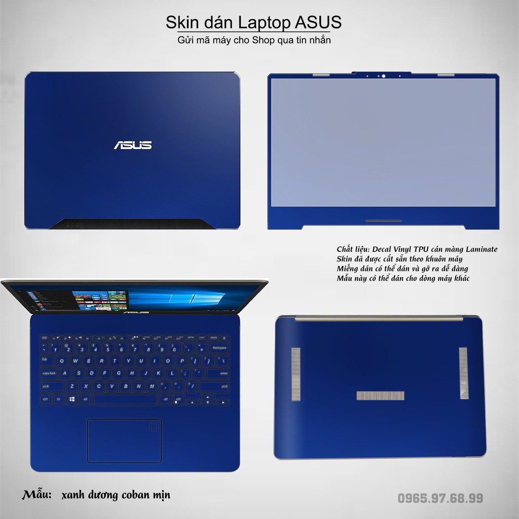 Skin dán Laptop Asus in màu xanh dương coban mịn (inbox mã máy cho Shop)