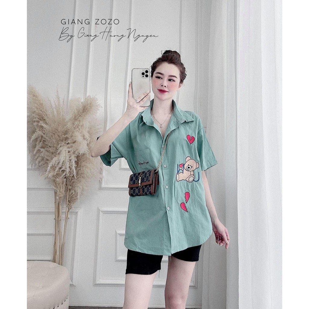 Áo Sơ Mi Gấu Trái Tim Thêu Chữ NICE TO MEET YOU Siêu Cute | BigBuy360 - bigbuy360.vn