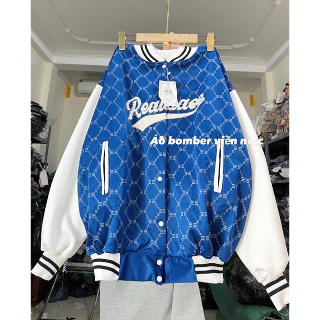 Varsity jacket bomber nỉ phối viền hoạ tiết thân ( Có ảnh thật )