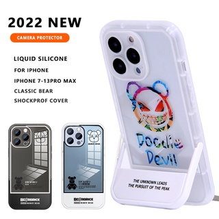Ốp Điện Thoại Silicon Mềm Hình Gấu Hoạt Hình Có Giá Đỡ Cho iPhone X XR XS Max 13Pro 11 12 13 Pro Max 7 8 Plus