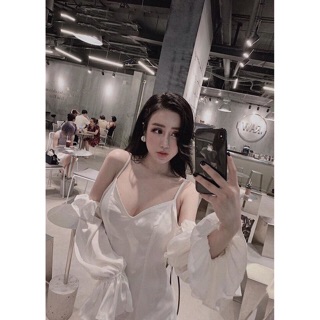 Váy trễ vai 2 màu đen trắng