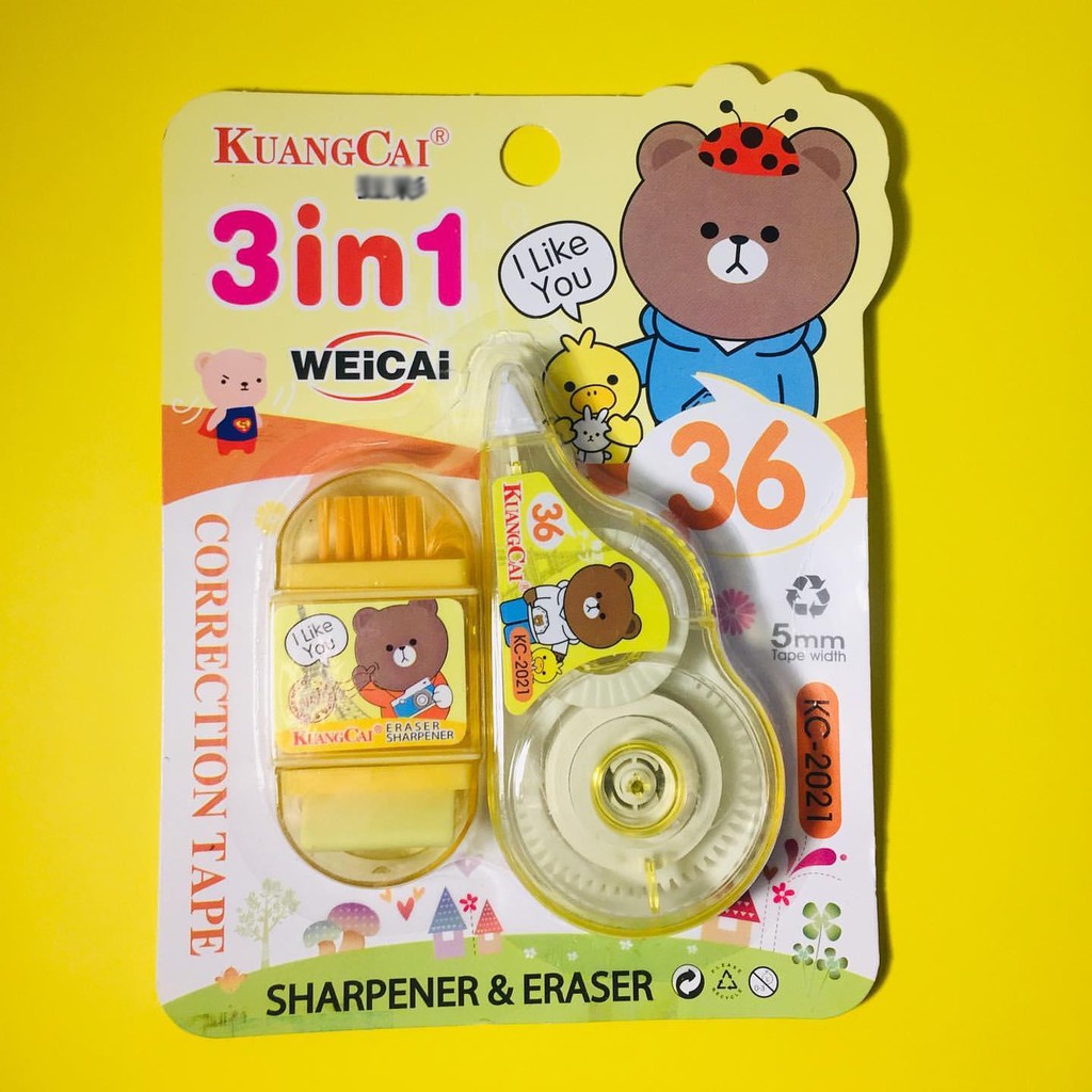 bộ bút xoá gấu brown to kèm tẩy gọt bút chì BX32 gôm cute dễ thương