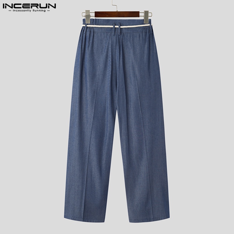 Quần jeans INCERUN dài ống rộng thời trang vintage cho nam