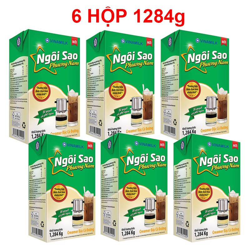 Combo 6 hộp Sữa đặc Ngôi Sao Phương Nam xanh lá - Hộp giấy 1284g